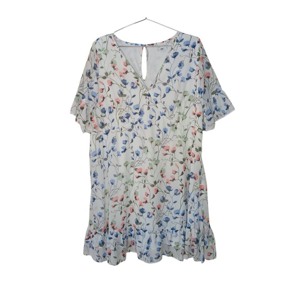 Junarose Women’s Dress 14 Floral Ruffle Hem Short Sleeve Above Knee Boho Spring - Picture 2 of 15